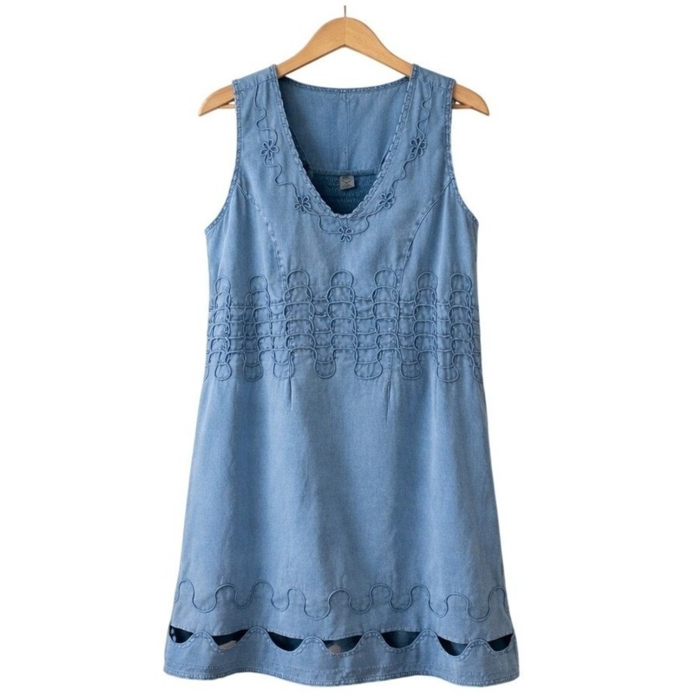 Blanco By Nature Denim Shift Dress Womens XXL Blue Excellent Embroidered Cutout